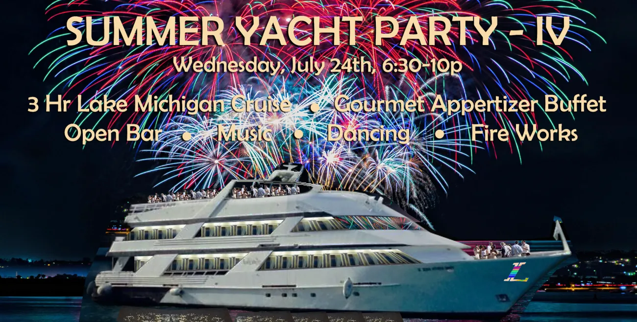 Yacht Graphic with Fireworks in Background and Event Title
