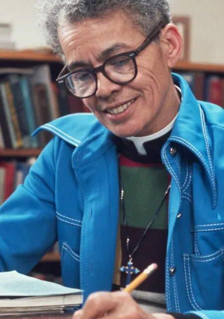 Pauli Murray in Blue Jacket Shown at Work