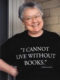 Barbara Gittings Wearing an "I Cannot Live Without Books" T-Shirt