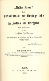 Karl Ulrichs Essay Jacket Published in 1868