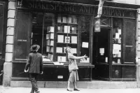 Sylvia Beach Outside Shakespeare and Company in 1935