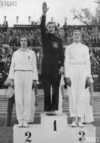 1938 European Athletics Championships in Vienna Women's Gold Medalists High Jump Winner Heinrich (Dora) Ratjen Receiving Award