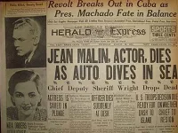 Herald Express Newspaper Front Page Headline Announcing Death of Jean Malin