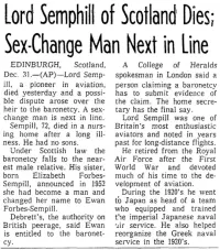 Newspaper Announcement of Sir Ewan Forbes' Brother's Death and Succession Dispute
