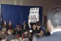 Urvashi Vaid Protesting President George H. W. Bush in 1990 Over His Negative Attitudes to the HIV-AIDS Epidemic