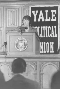 Jean O'Leary Speaks at a Podium at Yale University Political Union