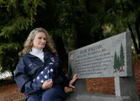 Mark Bingham's Mother Alice Hoagland Sits on the Memorial Bench in His Honor at Redwood Estates in Los Gatos, CA