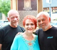 Art Johnston, Lori Cannon and Jose Pepe Pena in Front of Reinaldo Arenas Legacy Walk Plaque